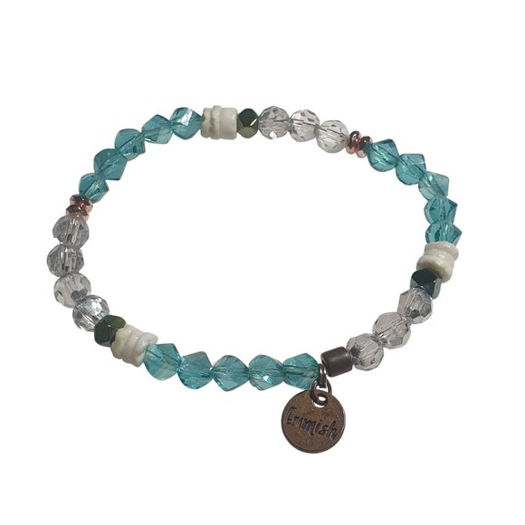 Erimish Beaded Crystal Bracelet Turquoise Clear Stretch Charm Bracelet Boho Chic - Picture 1 of 3